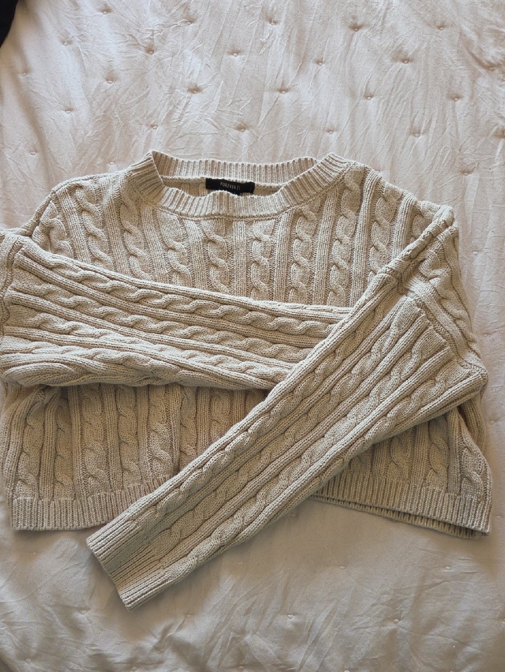 Forever 21 Cream Cable-Knit Crewneck Sweater